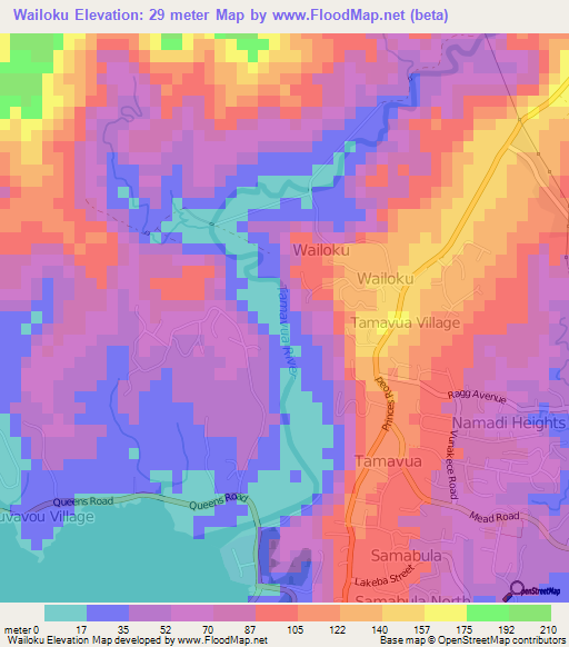Wailoku,Fiji Elevation Map