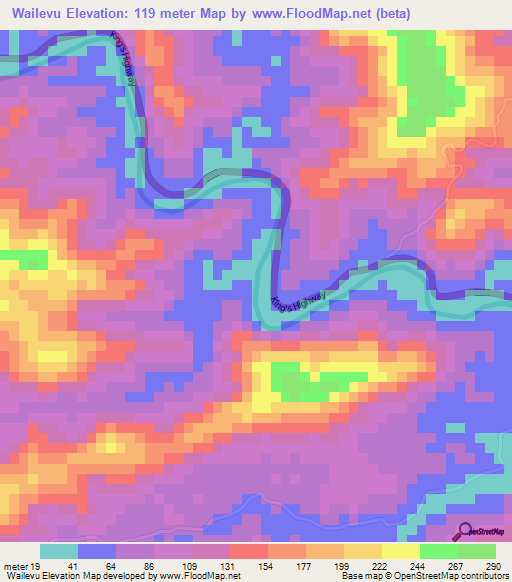 Wailevu,Fiji Elevation Map