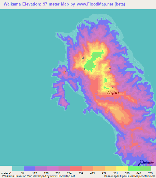Waikama,Fiji Elevation Map