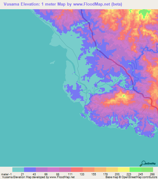 Vusama,Fiji Elevation Map