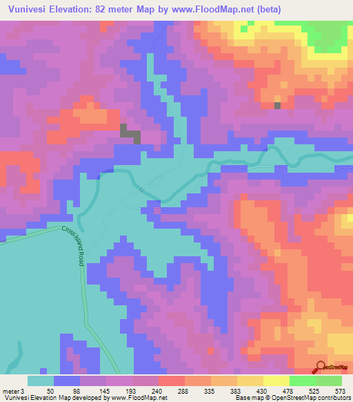 Vunivesi,Fiji Elevation Map