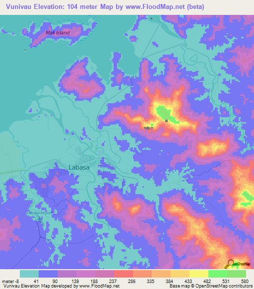 Vunivau,Fiji Elevation Map