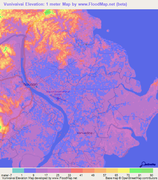 Vunivaivai,Fiji Elevation Map
