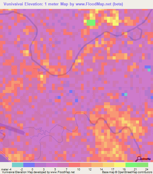 Vunivaivai,Fiji Elevation Map