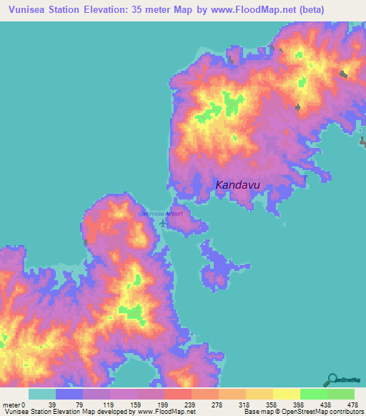 Vunisea Station,Fiji Elevation Map