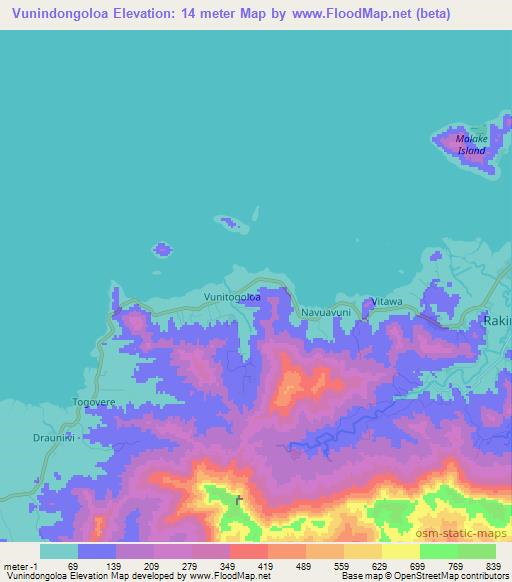 Vunindongoloa,Fiji Elevation Map
