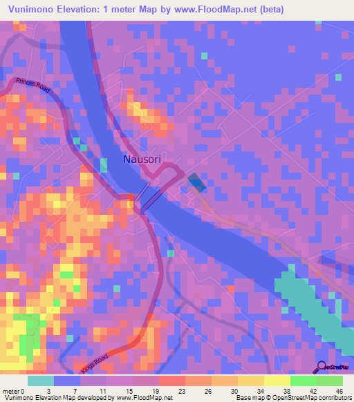 Vunimono,Fiji Elevation Map