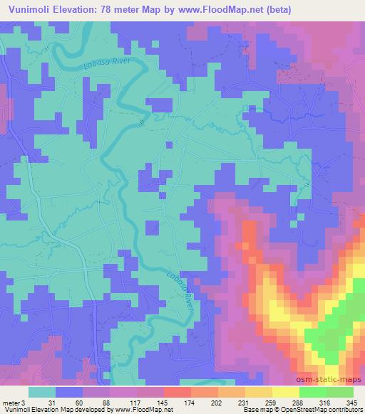 Vunimoli,Fiji Elevation Map