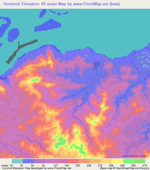 Vunimoli,Fiji Elevation Map