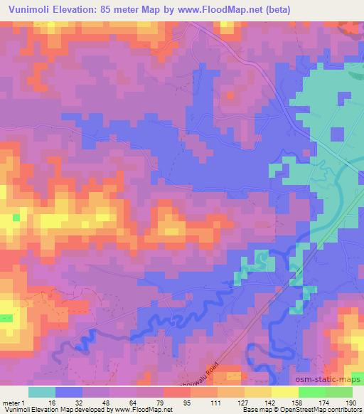 Vunimoli,Fiji Elevation Map