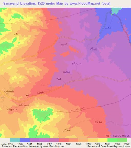 Sanavand,Iran Elevation Map