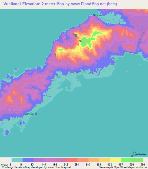 Vunilangi,Fiji Elevation Map