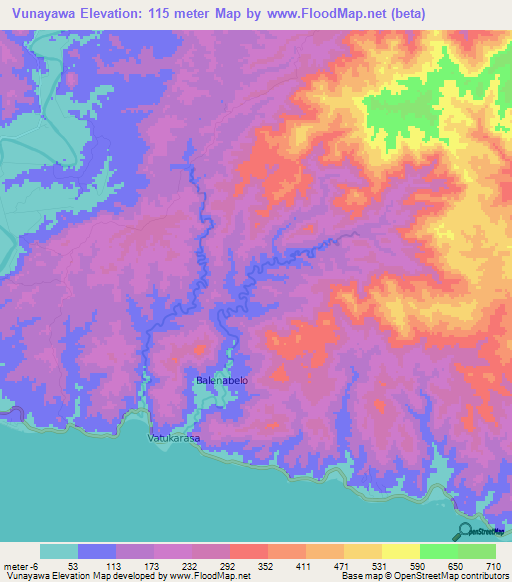 Vunayawa,Fiji Elevation Map