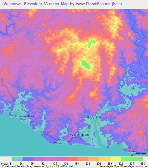 Vunatovau,Fiji Elevation Map