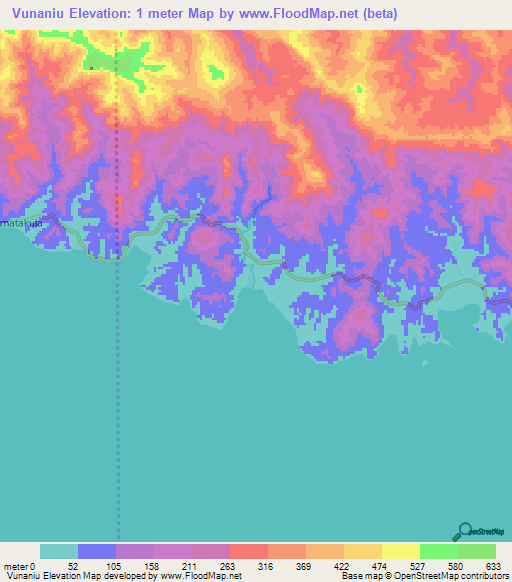Vunaniu,Fiji Elevation Map