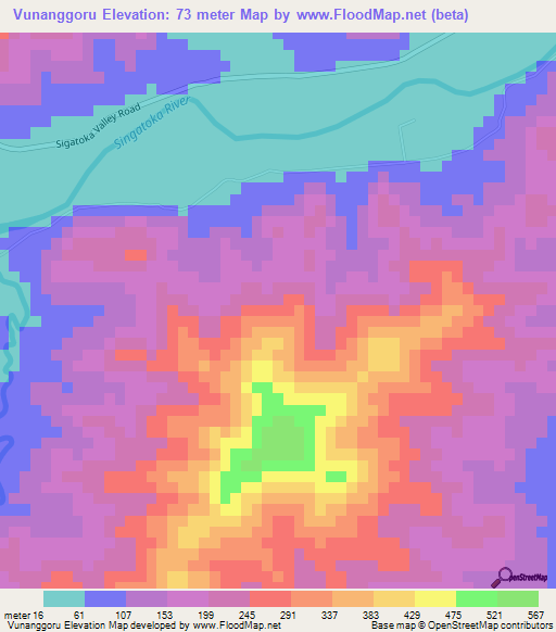 Vunanggoru,Fiji Elevation Map