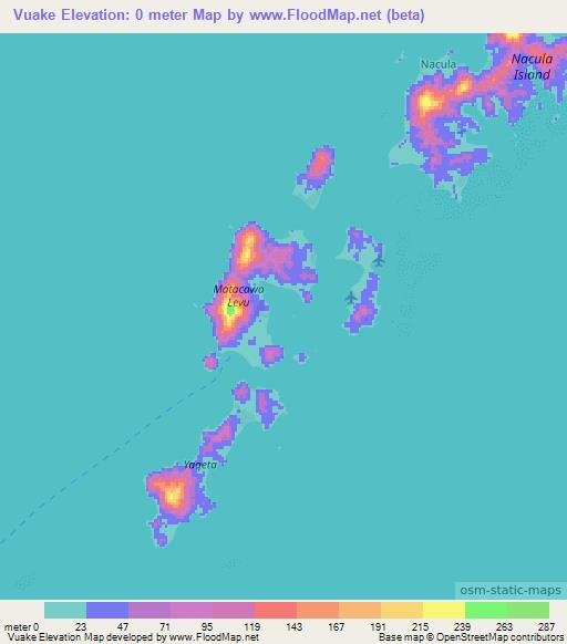 Vuake,Fiji Elevation Map