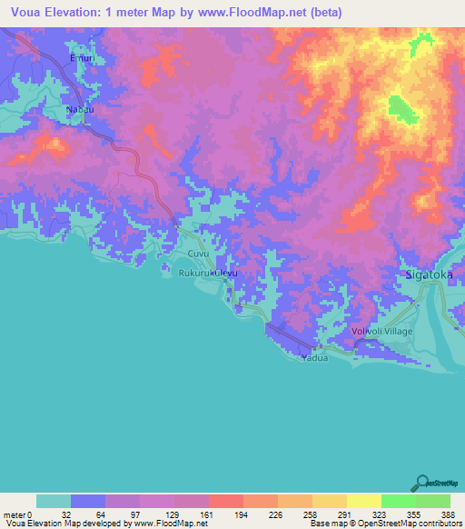 Voua,Fiji Elevation Map