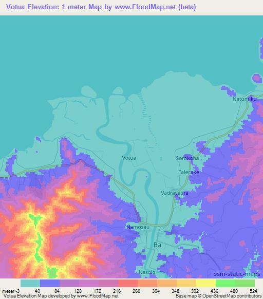 Votua,Fiji Elevation Map
