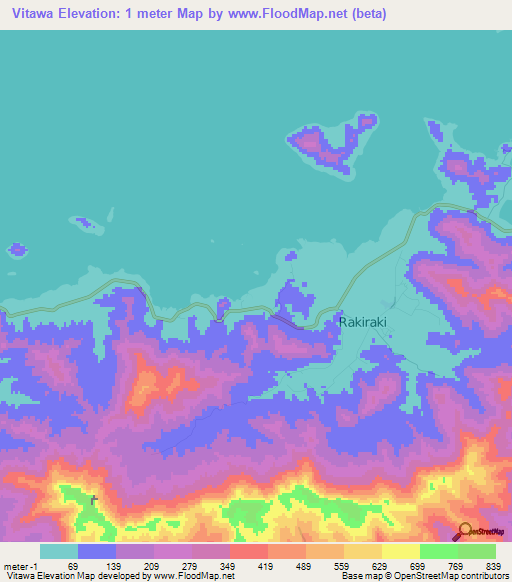 Vitawa,Fiji Elevation Map