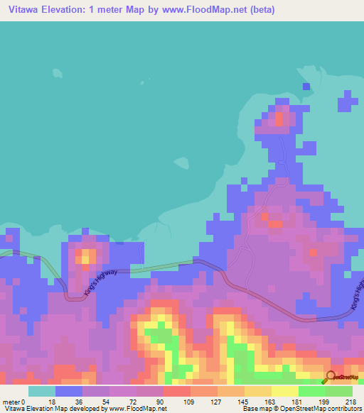 Vitawa,Fiji Elevation Map
