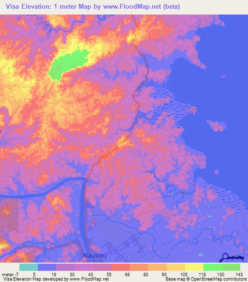 Visa,Fiji Elevation Map
