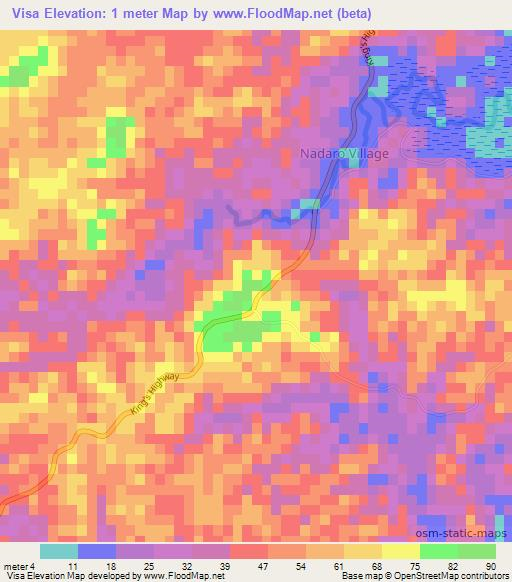 Visa,Fiji Elevation Map