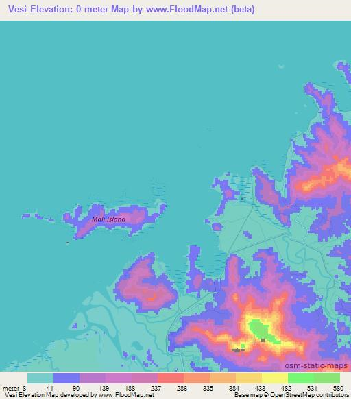 Vesi,Fiji Elevation Map