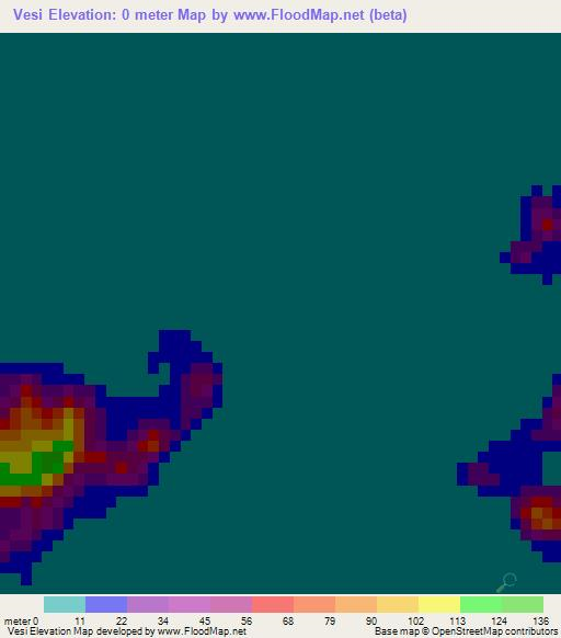 Vesi,Fiji Elevation Map