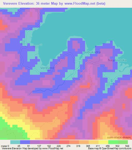 Verevere,Fiji Elevation Map