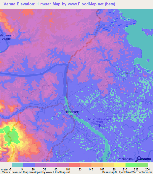 Verata,Fiji Elevation Map