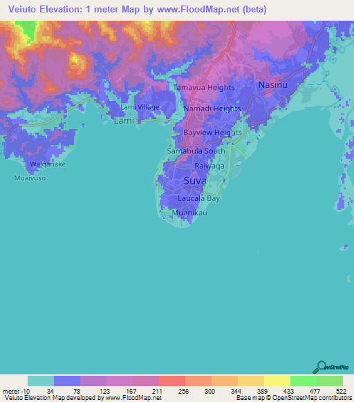 Veiuto,Fiji Elevation Map
