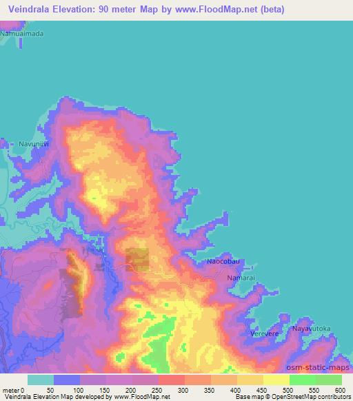 Veindrala,Fiji Elevation Map