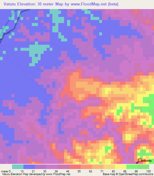 Vatutu,Fiji Elevation Map