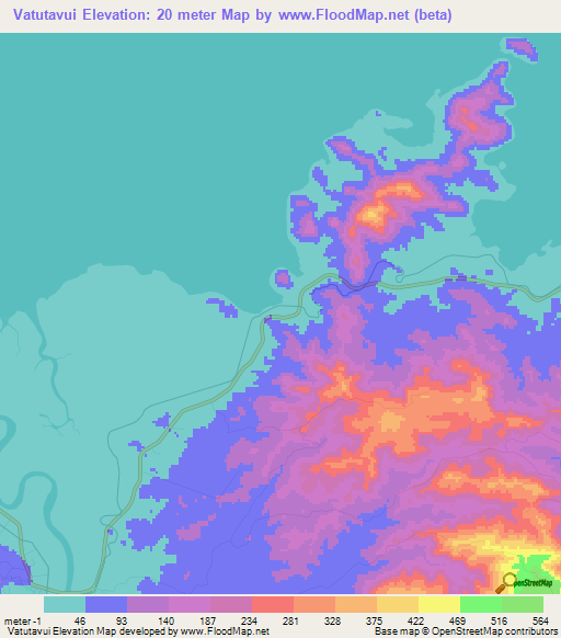 Vatutavui,Fiji Elevation Map
