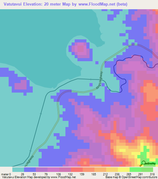 Vatutavui,Fiji Elevation Map