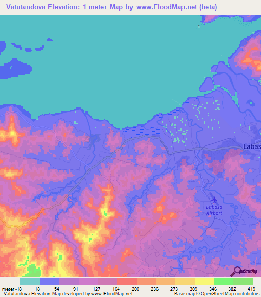 Vatutandova,Fiji Elevation Map
