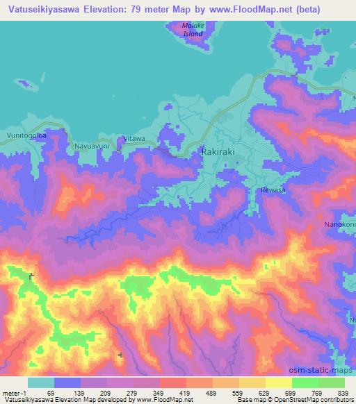 Vatuseikiyasawa,Fiji Elevation Map