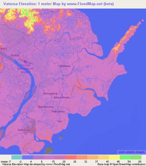 Vaturua,Fiji Elevation Map