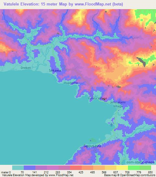 Vatulele,Fiji Elevation Map