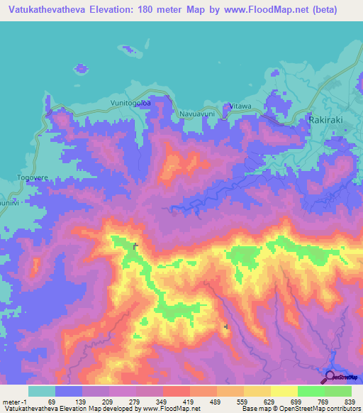 Vatukathevatheva,Fiji Elevation Map