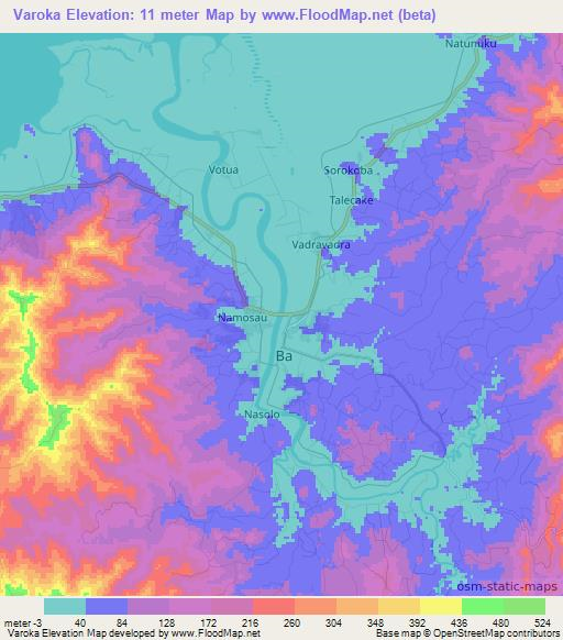 Varoka,Fiji Elevation Map