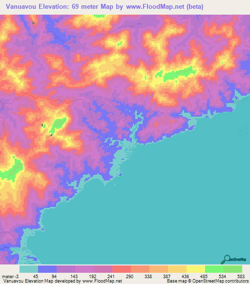 Vanuavou,Fiji Elevation Map