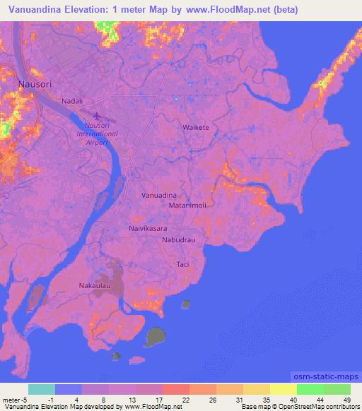 Vanuandina,Fiji Elevation Map