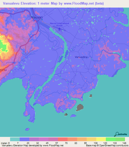 Vanualevu,Fiji Elevation Map