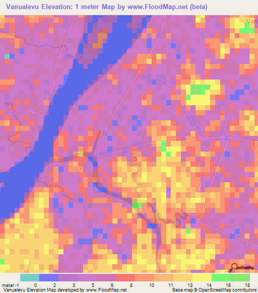 Vanualevu,Fiji Elevation Map