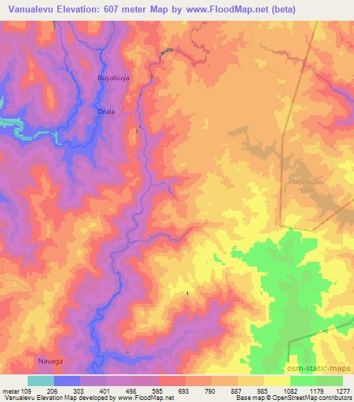 Vanualevu,Fiji Elevation Map