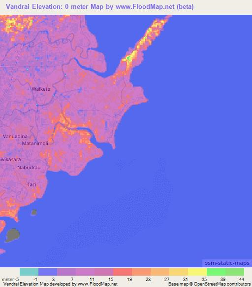 Vandrai,Fiji Elevation Map