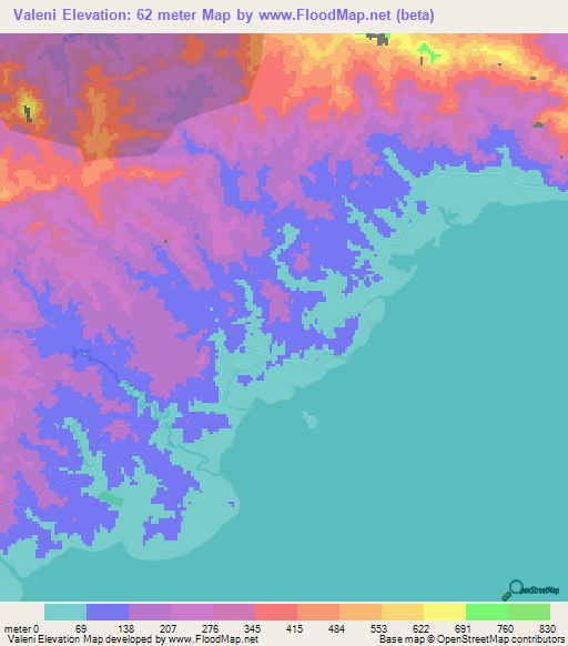 Valeni,Fiji Elevation Map