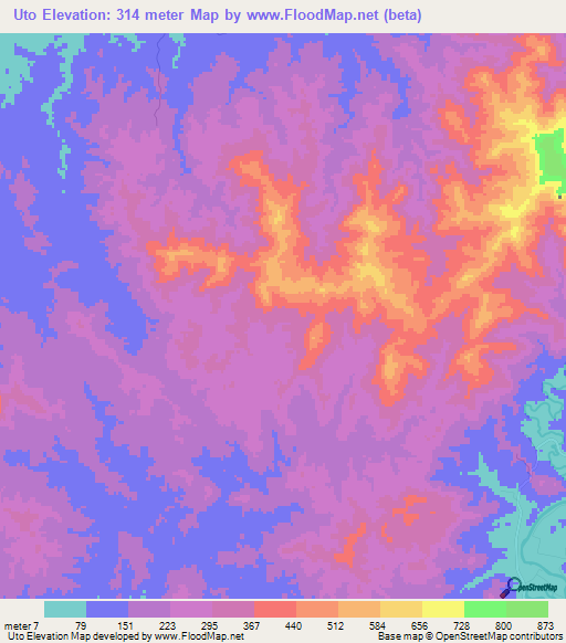 Uto,Fiji Elevation Map